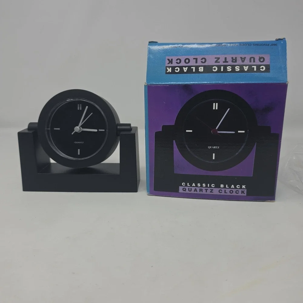 Classic Black Quartz Desk Top Clock 5x5 Inches - New Old Stock